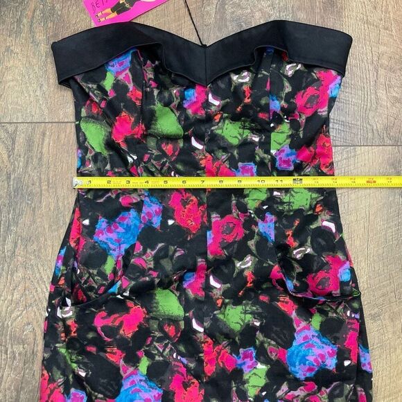 Betsey Johnson Black Pink Blue Floral Sweetheart Strapless Mini Dress sz 8 NEW! - Picture 5 of 9